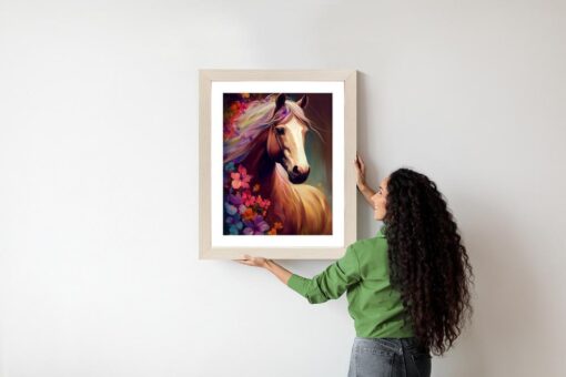 Poster Komposition Mit Einem Pferd Und Blumen
