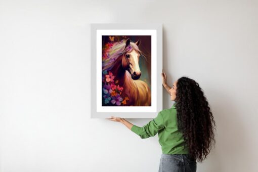 Poster Komposition Mit Einem Pferd Und Blumen