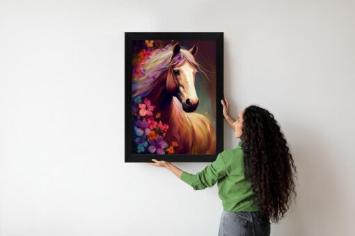 Poster Komposition Mit Einem Pferd Und Blumen