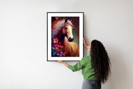 Poster Komposition Mit Einem Pferd Und Blumen