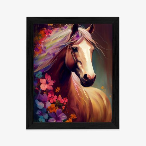 Poster Komposition Mit Einem Pferd Und Blumen