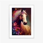 Poster Komposition Mit Einem Pferd Und Blumen