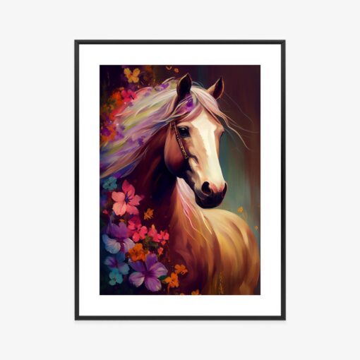 Poster Komposition Mit Einem Pferd Und Blumen