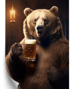 Poster Lustiger Süßer Teddybär Mit Einem Krug Bier