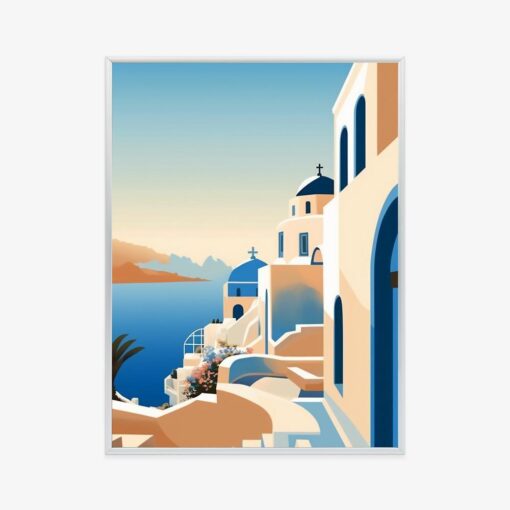 Poster Malerischer Blick Auf Santorini-Illustration