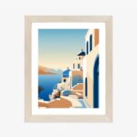 Poster Malerischer Blick Auf Santorini-Illustration