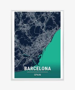 Poster Marineblaue Karte Von Barcelona