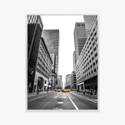 Poster Nyc Gelbe Taxis Auf Schwarz-Weißer Straße