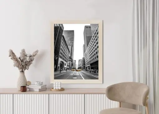 Poster Nyc Gelbe Taxis Auf Schwarz-Weißer Straße