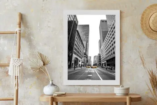 Poster Nyc Gelbe Taxis Auf Schwarz-Weißer Straße