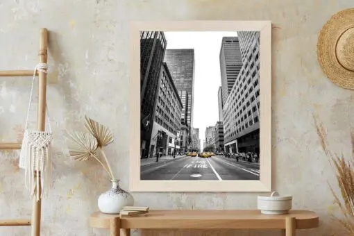 Poster Nyc Gelbe Taxis Auf Schwarz-Weißer Straße