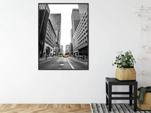 Poster Nyc Gelbe Taxis Auf Schwarz-Weißer Straße