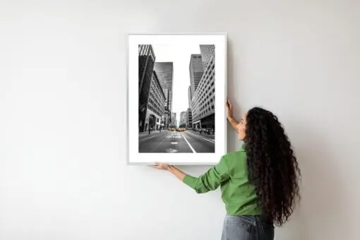 Poster Nyc Gelbe Taxis Auf Schwarz-Weißer Straße