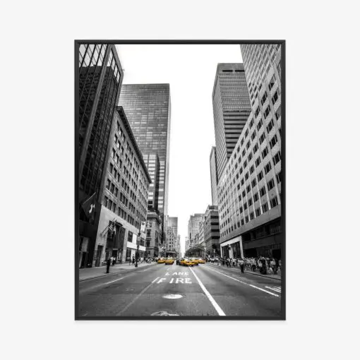 Poster Nyc Gelbe Taxis Auf Schwarz-Weißer Straße