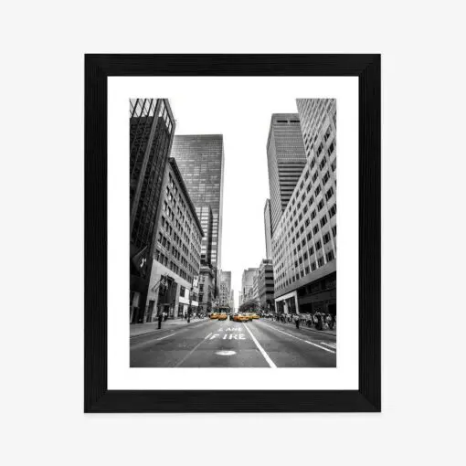 Poster Nyc Gelbe Taxis Auf Schwarz-Weißer Straße