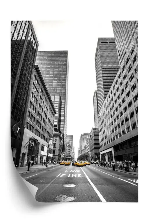 Poster Nyc Gelbe Taxis Auf Schwarz-Weißer Straße