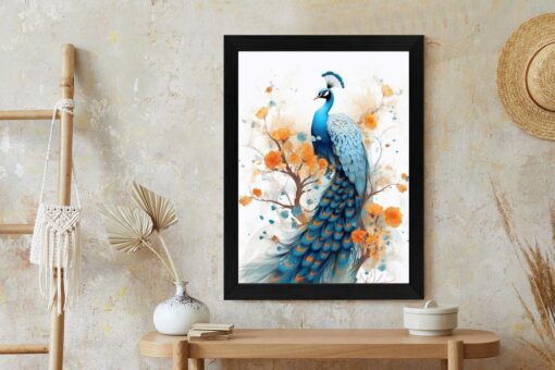 Poster Pfau Und Bemalte Blumen