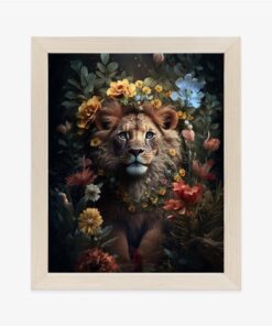 Poster Porträt Eines Löwen Inmitten Von Blumen