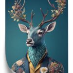 Poster Porträt Eines Mit Blumen Bekleideten Hirsches