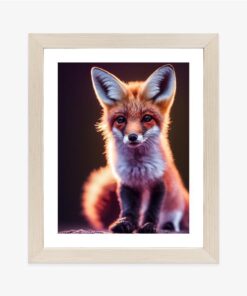 Poster Red Fox Portrait. Cute Baby Of Fox Sitting On Stone. Adorable Furry Fox Pup.