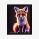 Poster Red Fox Portrait. Cute Baby Of Fox Sitting On Stone. Adorable Furry Fox Pup.
