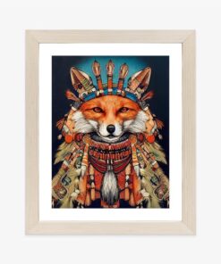 Poster Red Tribal Fox Portrait. Vintage Hand Drawn For T-Shirt Poster Clothes.
