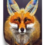 Poster Red Tribal Fox Portrait. Vintage Hand Drawn For T-Shirt Poster Clothes.