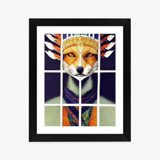 Poster Red Tribal Fox Portrait. Vintage Hand Drawn For T-Shirt Poster Clothes.