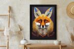 Poster Red Tribal Fox Portrait. Vintage Hand Drawn For T-Shirt Poster Clothes.