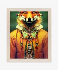 Poster Red Tribal Fox Portrait. Vintage Hand Drawn For T-Shirt Poster Clothes.