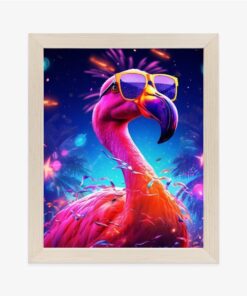 Poster Rosa Flamingo Mit Brille Auf Violettem Hintergrund