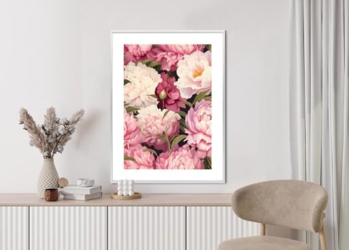 Poster Rosa Pfingstrosen Romantisches Blumenmuster