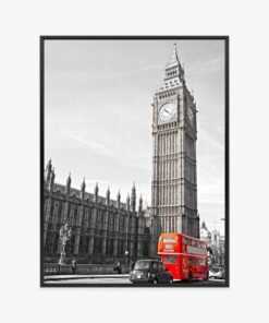 Poster Roter Bus Und Schwarz-Weiße Landschaft Des Palace Of Westminster