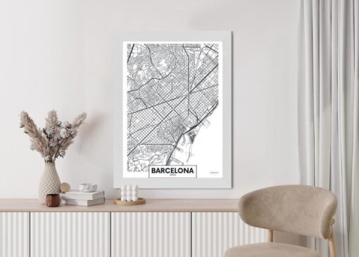 Poster Schwarz-Weiße Karte Von Barcelona