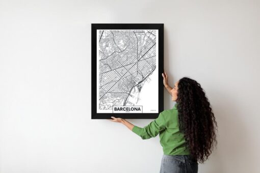 Poster Schwarz-Weiße Karte Von Barcelona