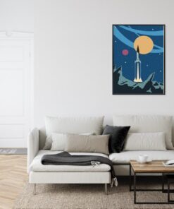 Poster Start Einer Retro-Raumfähre Rahmen Aluminium Farbe Schwarz