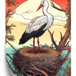 Poster Storch Im Nest Vor Dem Hintergrund Der Sonne