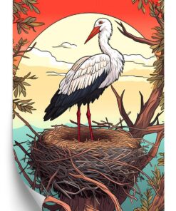 Poster Storch Im Nest Vor Dem Hintergrund Der Sonne