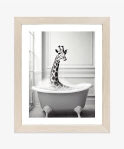 Poster Surreale Illustration Mit Einer Giraffe In Einer Badewanne