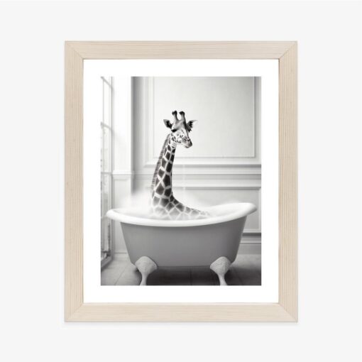 Poster Surreale Illustration Mit Einer Giraffe In Einer Badewanne