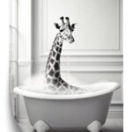 Poster Surreale Illustration Mit Einer Giraffe In Einer Badewanne