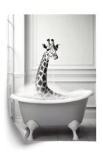 Poster Surreale Illustration Mit Einer Giraffe In Einer Badewanne