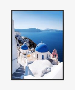 Poster Traditionelle Weiße Architektur Und Griechisch-Orthodoxe Kirchen Mit Blauen Kuppeln