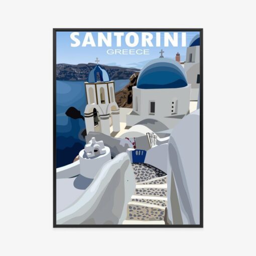 Poster Typische Griechische Gebäude Mit Blauen Dächern Auf Santorini