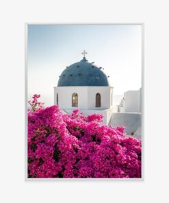 Poster Typische Santorini-Architektur Und Blühende Bougainvillea