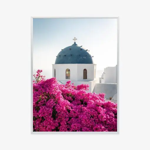 Poster Typische Santorini-Architektur Und Blühende Bougainvillea
