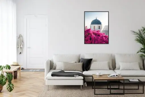 Poster Typische Santorini-Architektur Und Blühende Bougainvillea