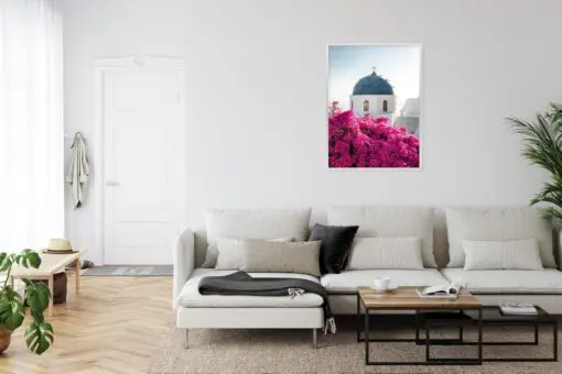 Poster Typische Santorini-Architektur Und Blühende Bougainvillea