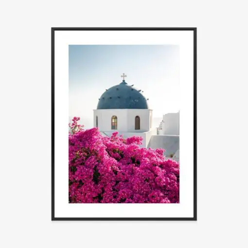 Poster Typische Santorini-Architektur Und Blühende Bougainvillea