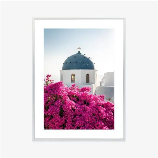 Poster Typische Santorini-Architektur Und Blühende Bougainvillea